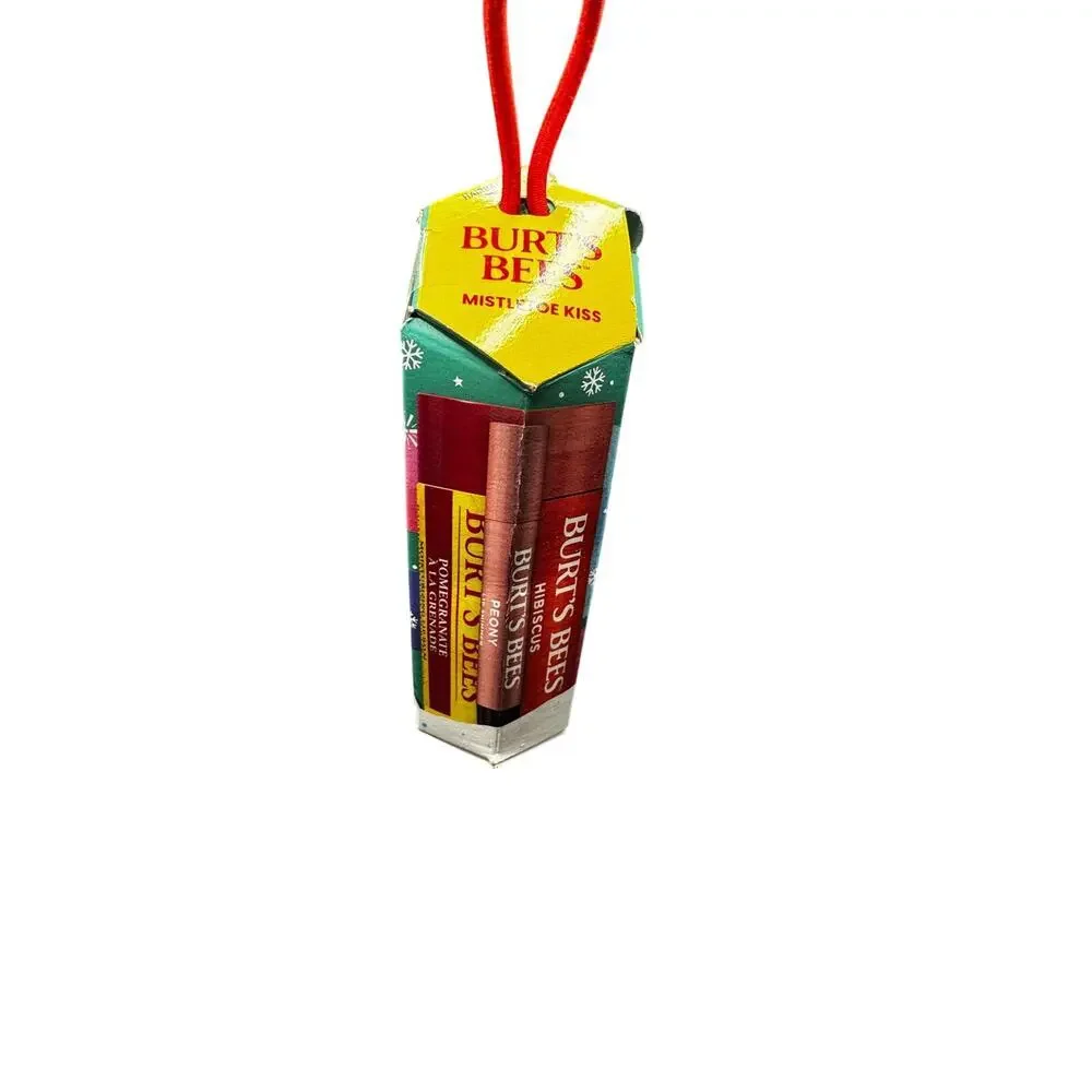 NWT Burts Bee Mistletoe Kiss 3 Pack Chapstick With Hair Tie